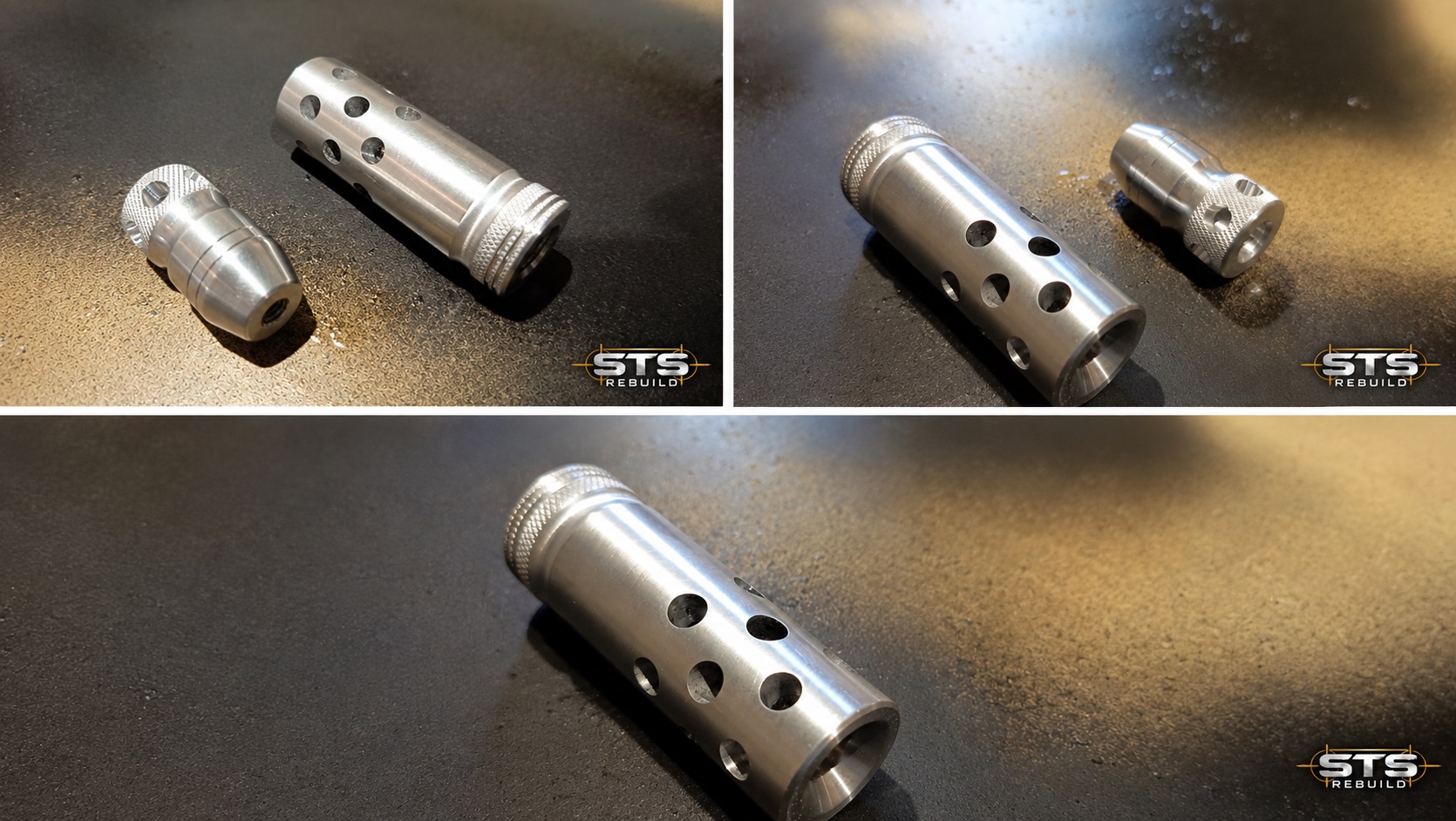 Pack Combo Match STS REBUILD : frein de bouche 1/2x20 UNF et boule de levier M6x100 pour carabine 22LR.
