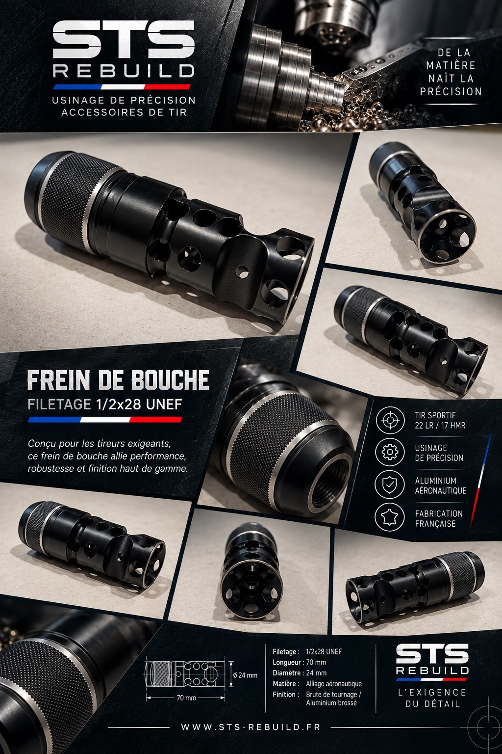 Fabrication sur mesure de freins de bouche, d'embouts PAK, de boules de levier d'armement et d'accessoires de tir par STS REBUILD